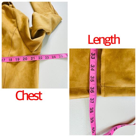 Ookie & LaLa Tan Scuba Suede Open Front Neutral Layer Mid Length Jacket L - Picture 12 of 12